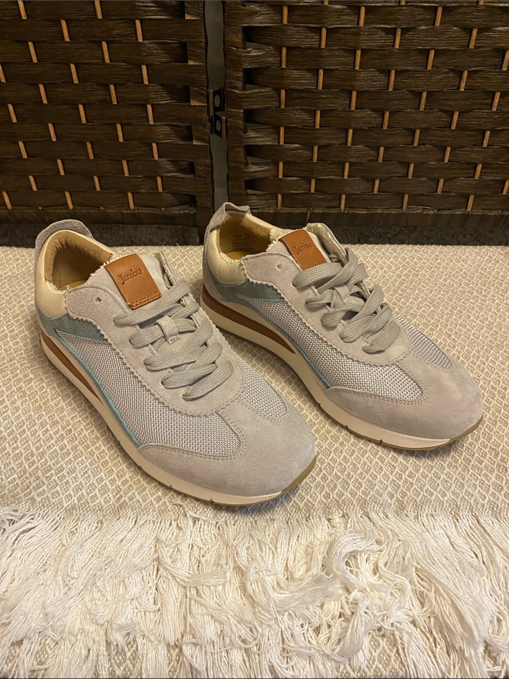 Jaime Mesh Light Gray Suede & Mesh Sneakers with Blue Accent - Size 9M